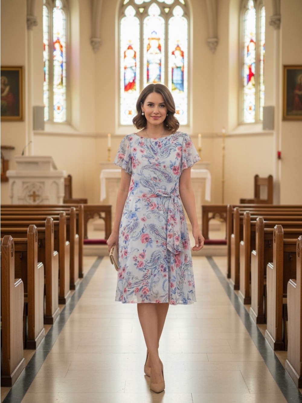 R&K Light Blue Floral Paisley Tie-Waist Midi Dress - Ms. Style
